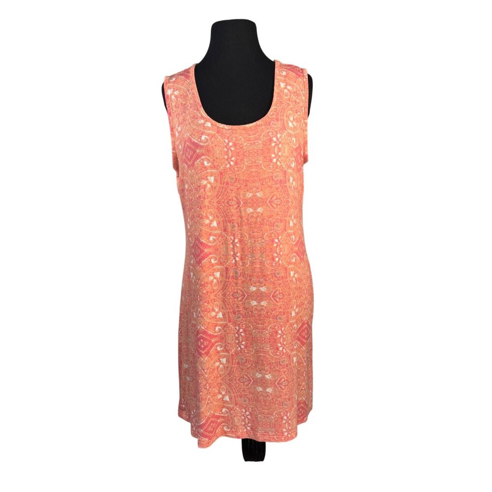 Simply Noelle Womens Size L/XL 12-14 Coral & White Printed Dress Sleeveless